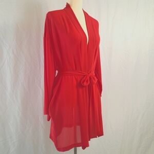 Victoria’s Secret Sheer Red Chiffon Kimono Sexy Intimate Robe Tie Waist OS